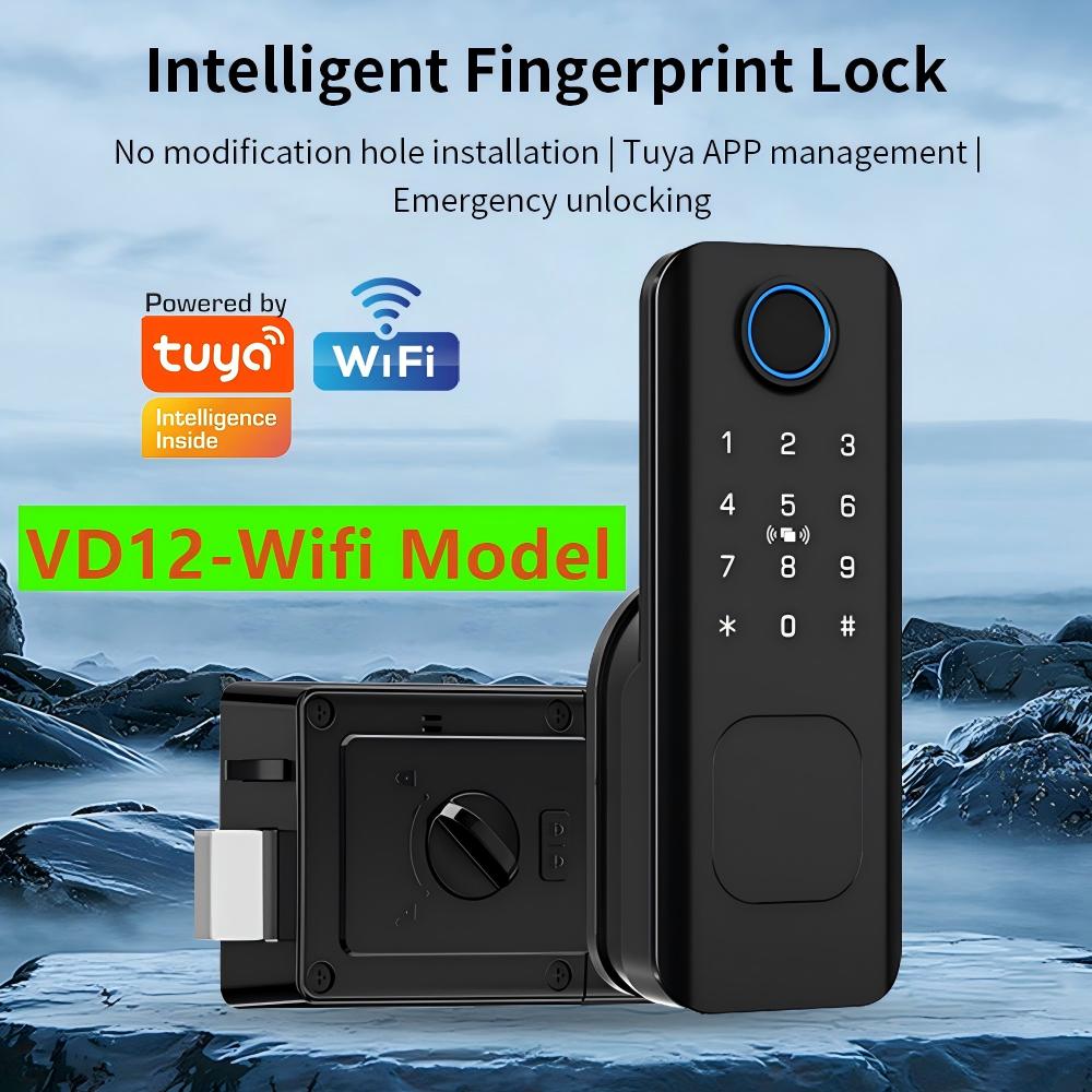 Smart Garden Outdoor - WiFi指紋認証防水屋外ガーデンロック、リモートコントロール対応Tuyaアプリコードキーレススマートドアロック、電動リムロック