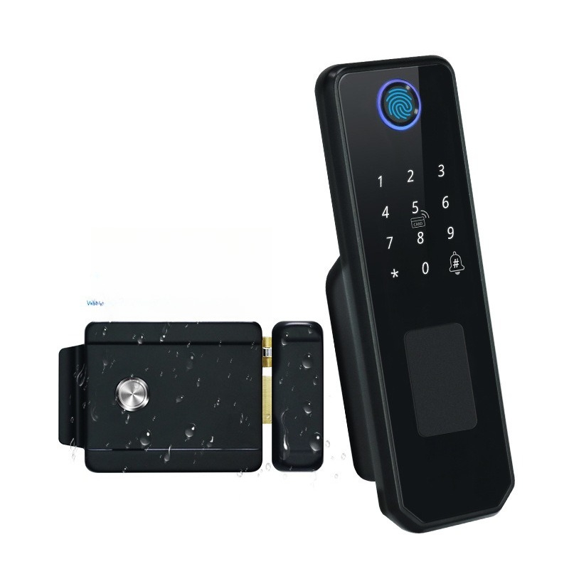 Smart Garden Lock - 両面指紋認証防水配線不要スマートガーデンロック、屋外耐日性鉄製ドアロック、雄牛頭ロック