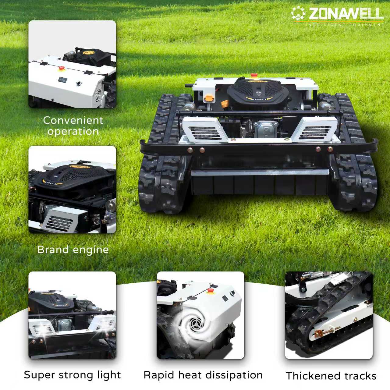 Smart Garden Click And Grow - カスタマイズ可能なリモコン式芝刈り機クローラー、4ストローク無線制御芝刈りロボット除草機トラクター、ゼロ回転