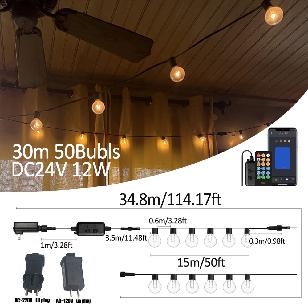 Smart Garden Outdoor - G40スマート屋外DIY LEDストリングライト、リモコン付き電球、パティオ、庭、裏庭、クリスマスデコレーション用