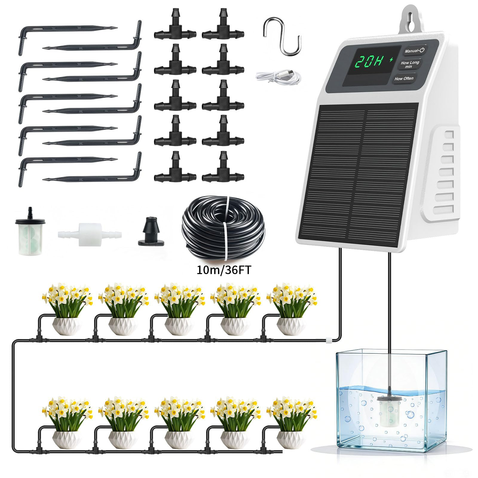 Smart Garden Herb - 改良型ソーラー点滴灌漑システム 自動散水装置 家庭菜園、バルコニー、温室、吊り下げ植物用