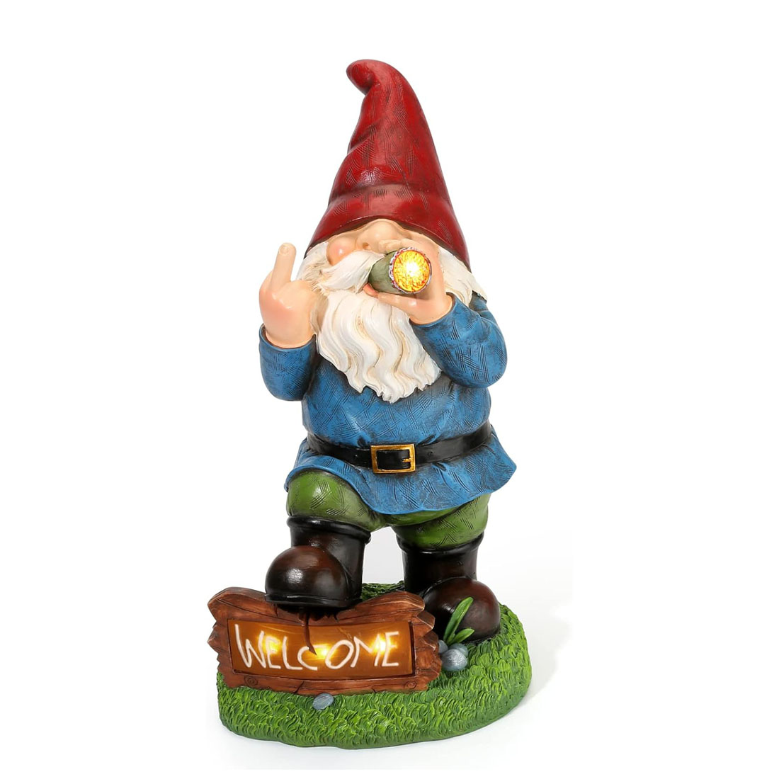 Smart Garden Ornaments - LED ソーラーミドルフィンガードワーフ像 庭の装飾 屋外ガーデン装飾 庭の彫像 パティオ芝生の装飾