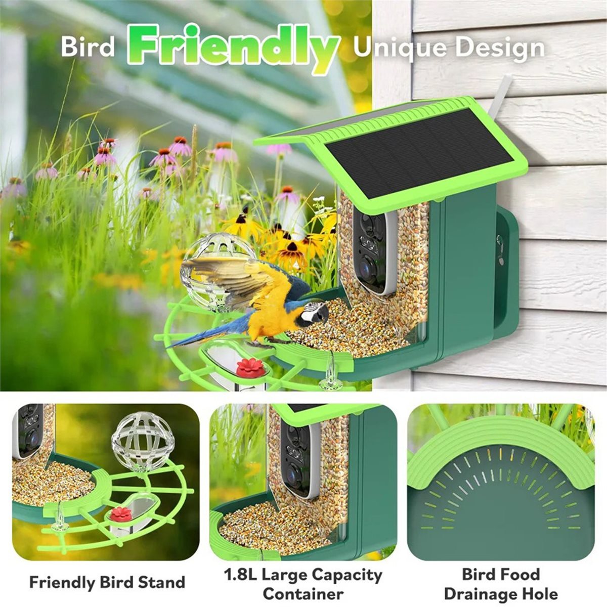 Smart Garden Video - ABPPスマートバードフィーダーカメラ（AI種識別機能搭載、ソーラー電源、2.5K HDビデオ、動体検知機能付き）-屋外ガーデン用