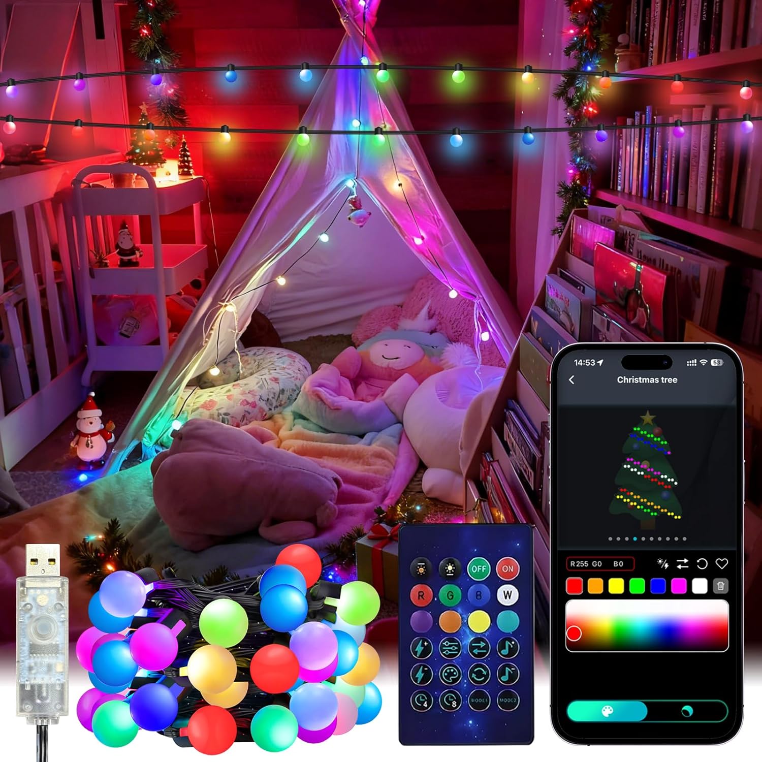 Smart Garden Accessories - スマートグローブストリングライト 5/10M RGB カラーチェンジLEDストリングフェアリーライト アプリ＆リモコン付き ガーデンパーティー