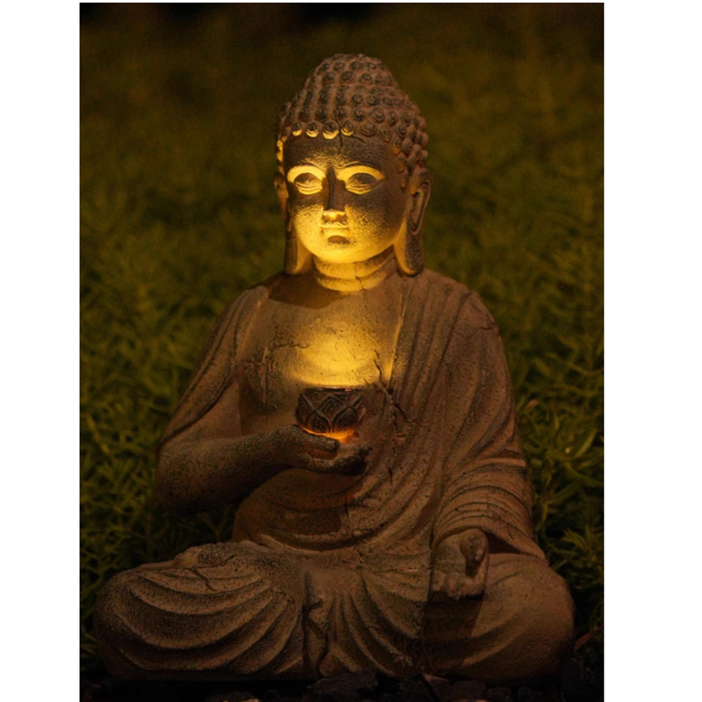 樹脂ソーラー仏像彫刻庭の装飾ライト禅アジアン日本庭園の装飾屋 - Smart Garden Ornaments のレビューと価格