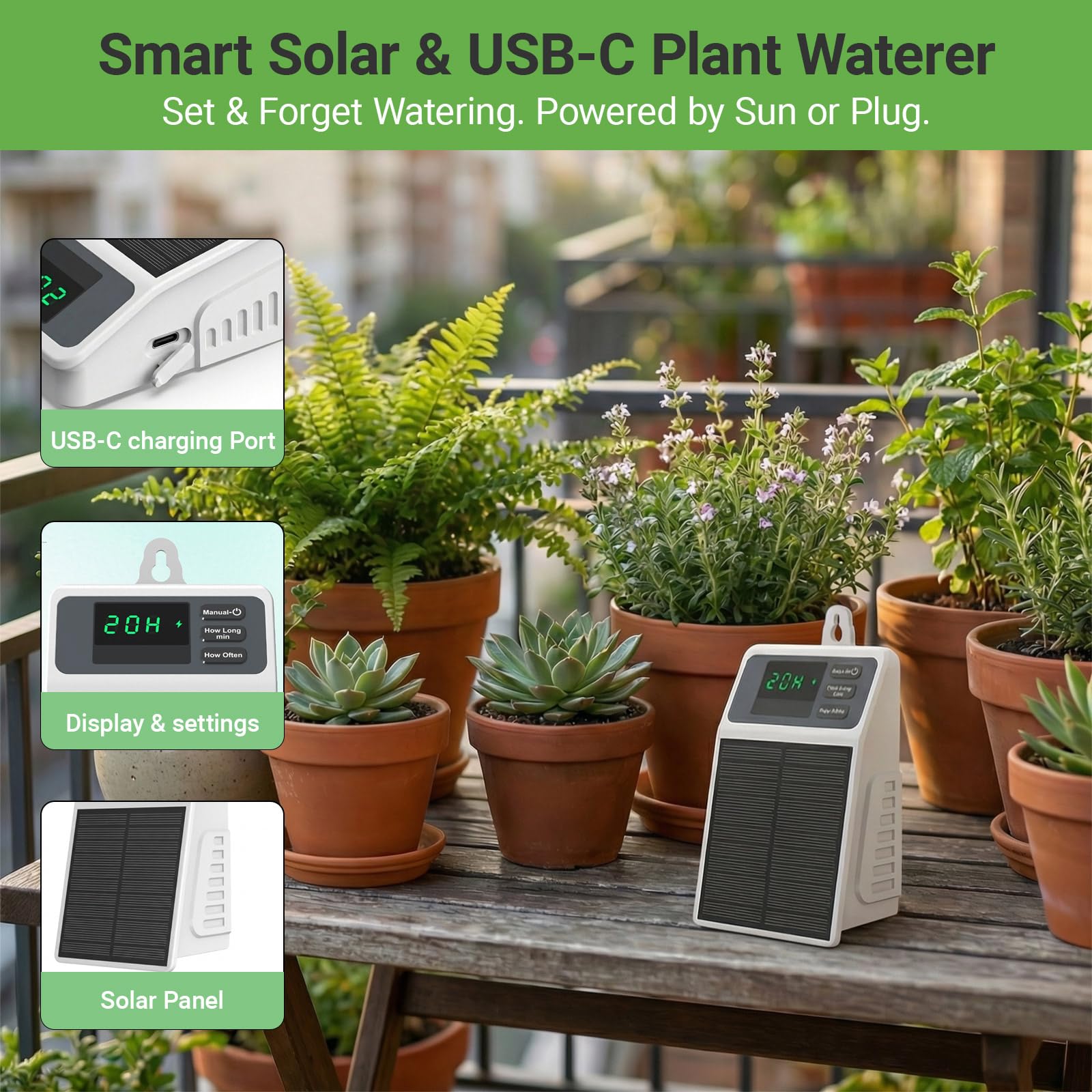 改良型ソーラー点滴灌漑システム 自動散水装置 家庭菜園、バル - Smart Garden Herb のレビューと価格