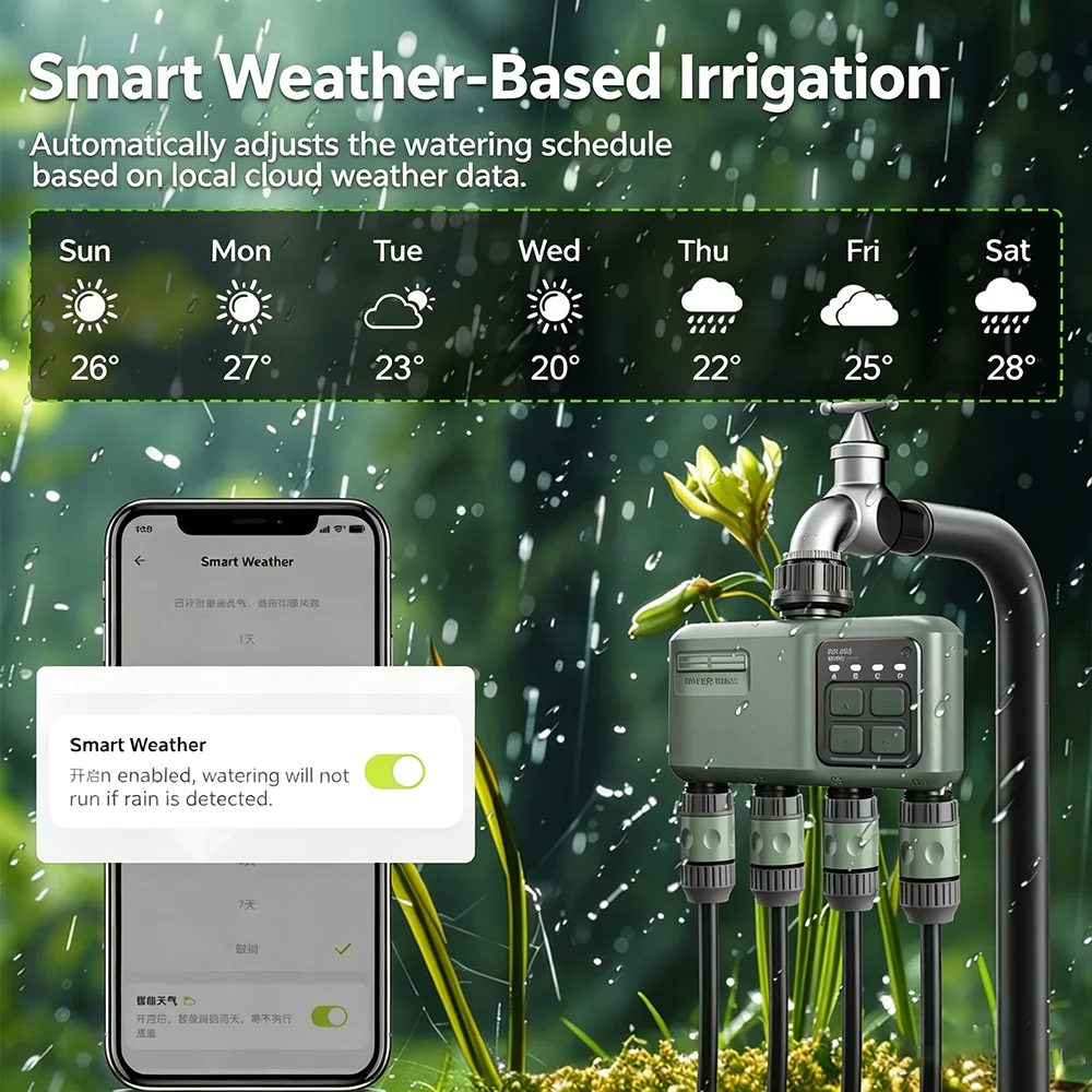 WiFi RF433スマートガーデン散水タイマー 4口自動灌 - Smart Garden Accessories のレビューと価格